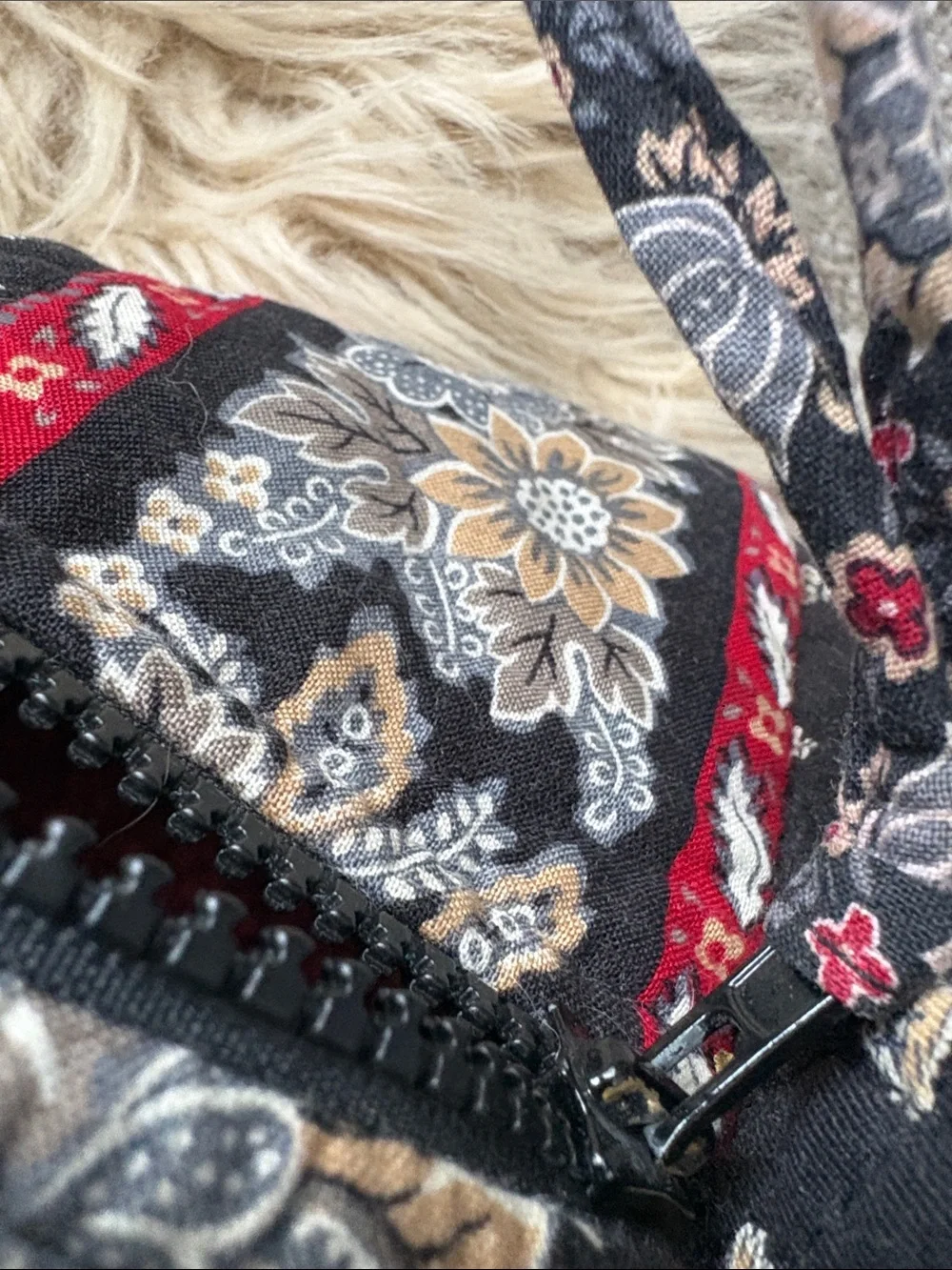 Vera Bradley Black Quilted Tote with Red and Cream Floral Trim